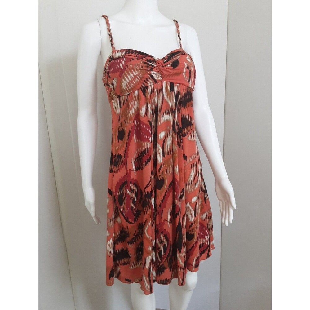 BISOU BISOU Rust Multi-Print Spaghetti Strap Babydoll Dress Sz 12